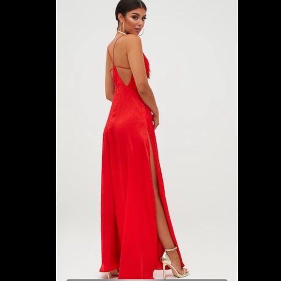 Red Extreme Split Strappy Back Maxi Dress - Picture 2 of 4